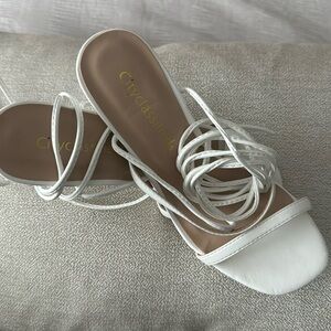 White tie ankle string heels